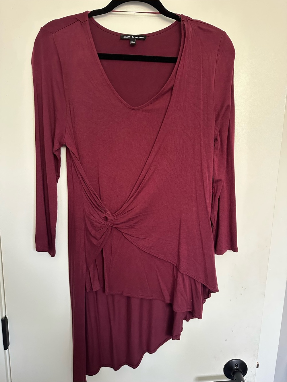Cable & Gauge Midi Twist-Front Tunic Top - Deep Berry